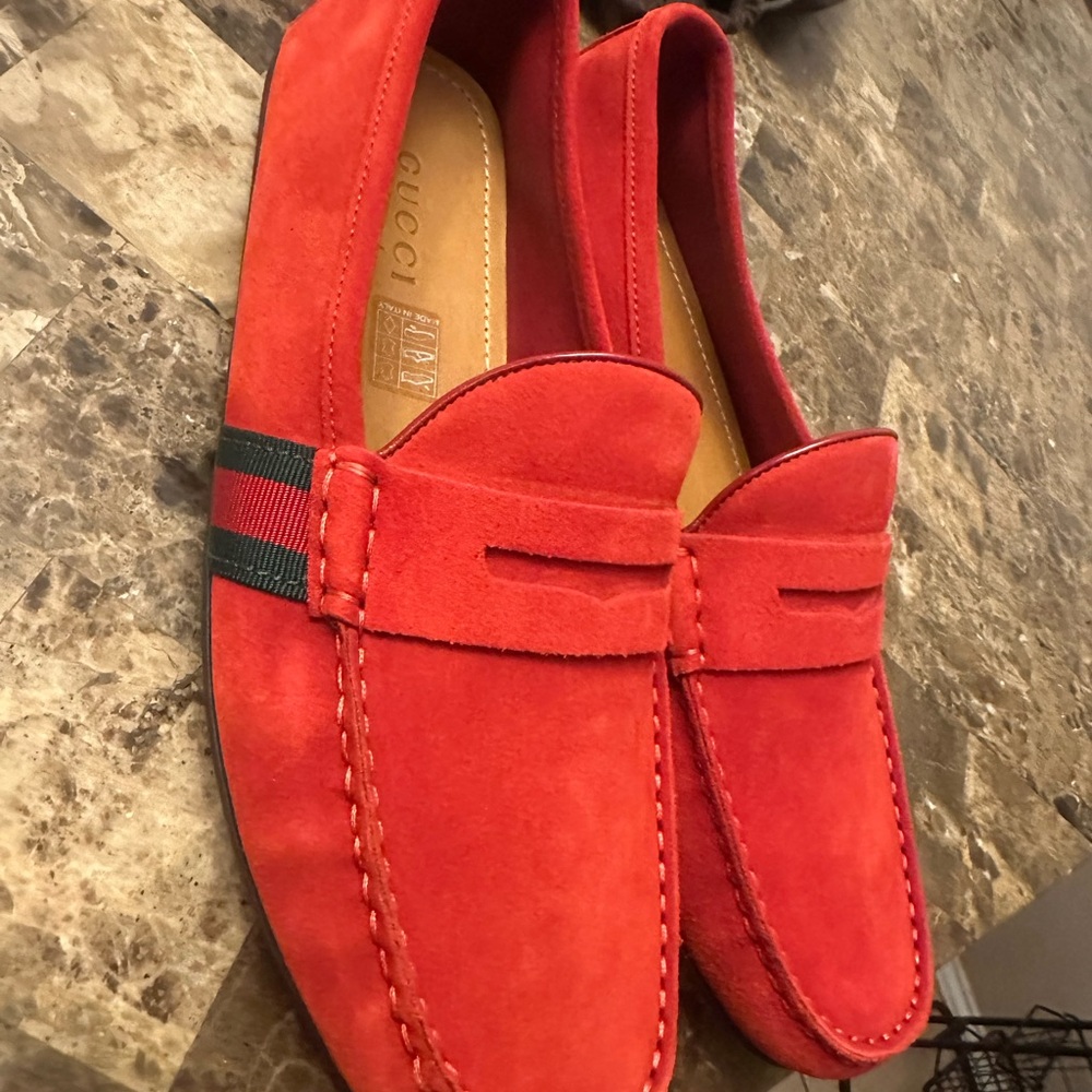 Gucci Vibrant Red Suede Loafers
